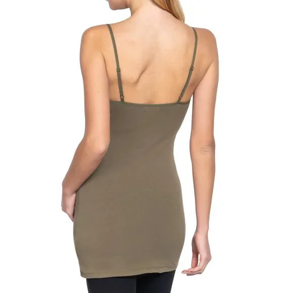 NWT- Women's Long Cami with Shelf Bra, Olive Green - Picture 2 of 5